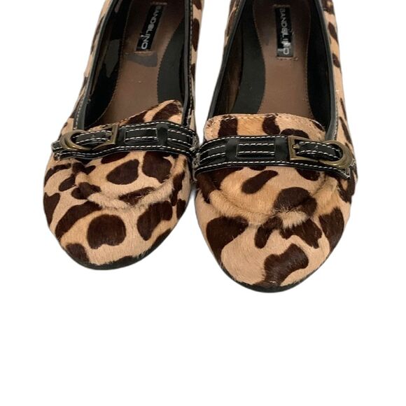 Bandolino Tan Black Leopard Print Hair Calf Wedge Heel Slip On Loafers Size 6.5 - Picture 3 of 11